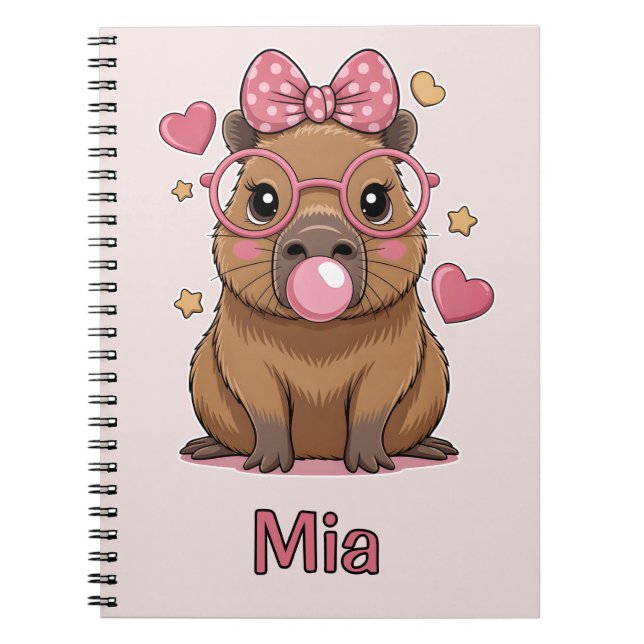 Carnet Capybara Mignon avec Lunettes et Bubble Gum (Devant)