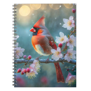 Carnet Cardinal masculin en fleurs de cerisiers au clair