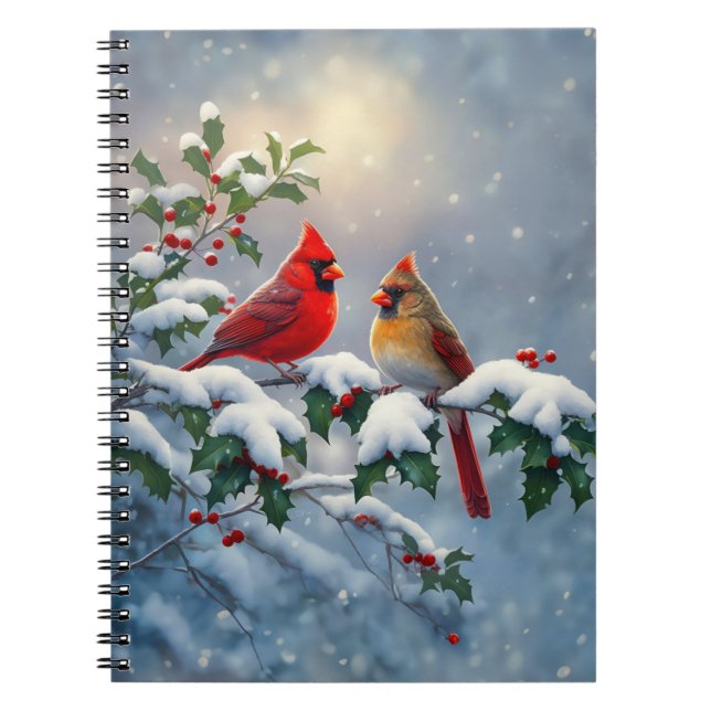 Carnet Cardinaux rouges et houx dans la neige (Devant)