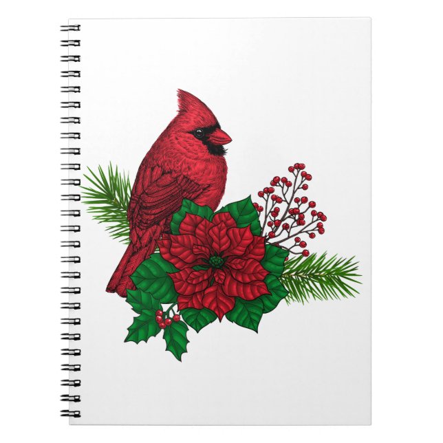 Carnet Cardinaux rouges sur décoration de Noël (Devant)