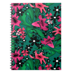 Carnet Caricature abstraite sans couture joli fleurs vert