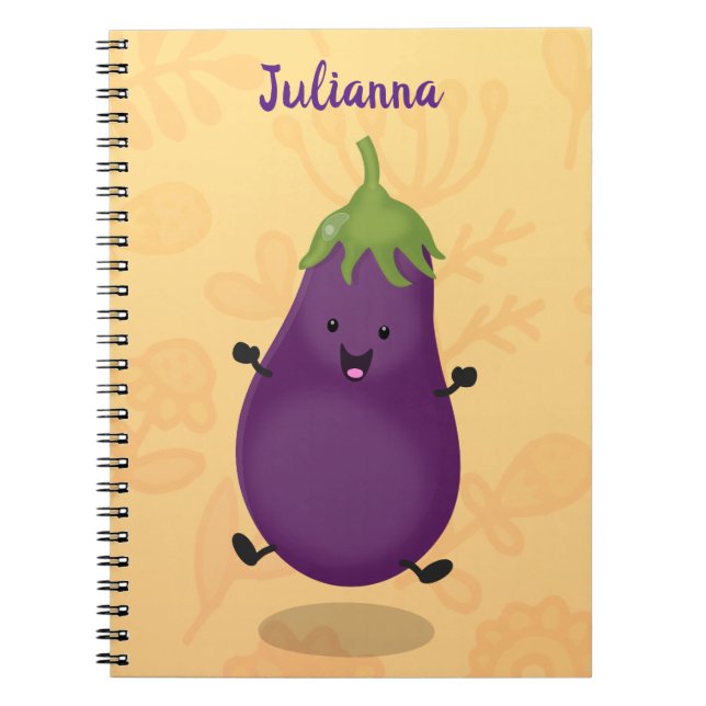 Carnet Caricature d'aubergine d'aubergine joliment heureu (Devant)