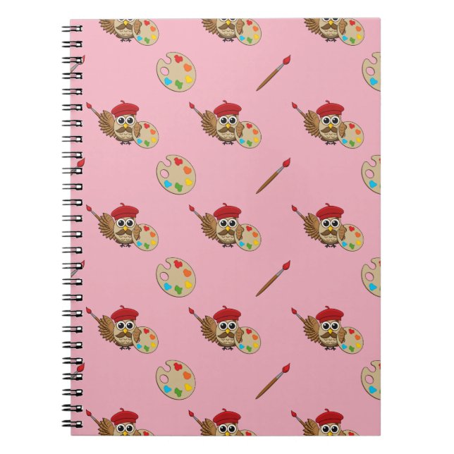 Carnet Caricature de Chouette Peintre Cute (Devant)
