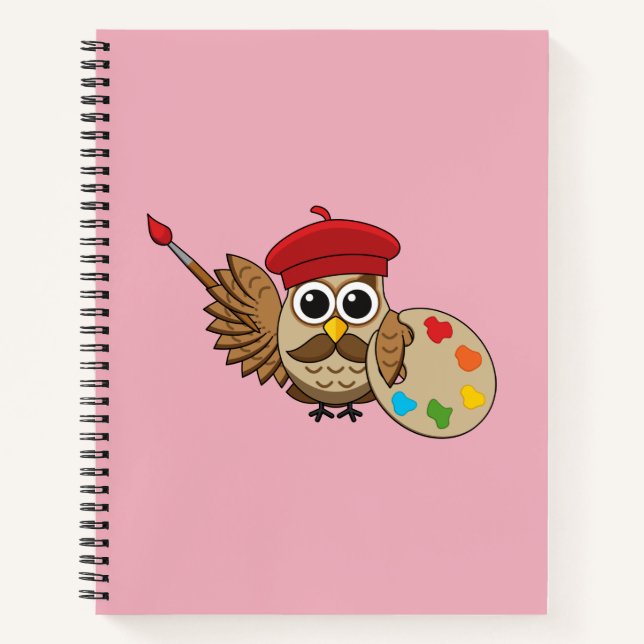 Carnet Caricature de Chouette Peintre Cute (Devant)