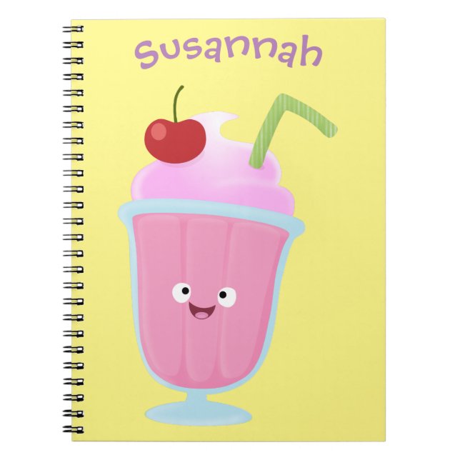 Carnet Caricature de crème glacée de fraise mignonne (Devant)
