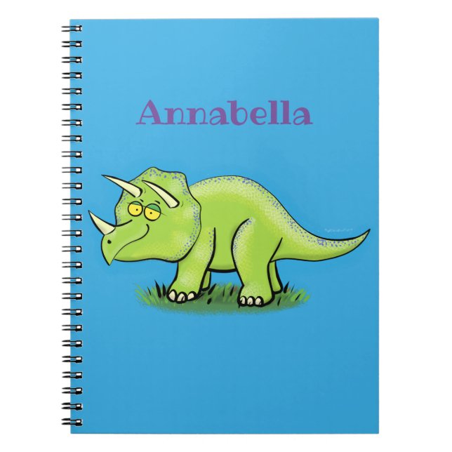 Carnet Caricature de dinosaure de triceratops vert mignon (Devant)