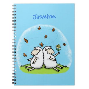 Carnet Caricature de moutons mignons amis et papillons