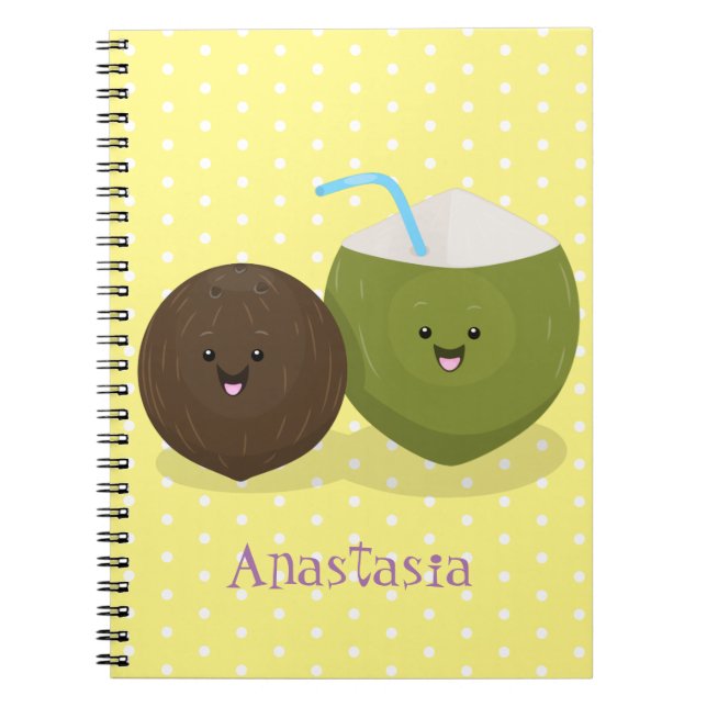 Carnet Caricature de noix de coco kawaii joyeux (Devant)