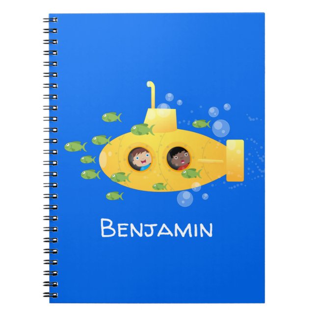 Carnet Caricature de poisson sous-marin jaune mignon (Devant)