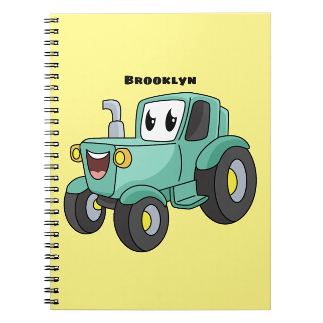 Carnet Caricature joli tracteur vert joyeux (Devant)