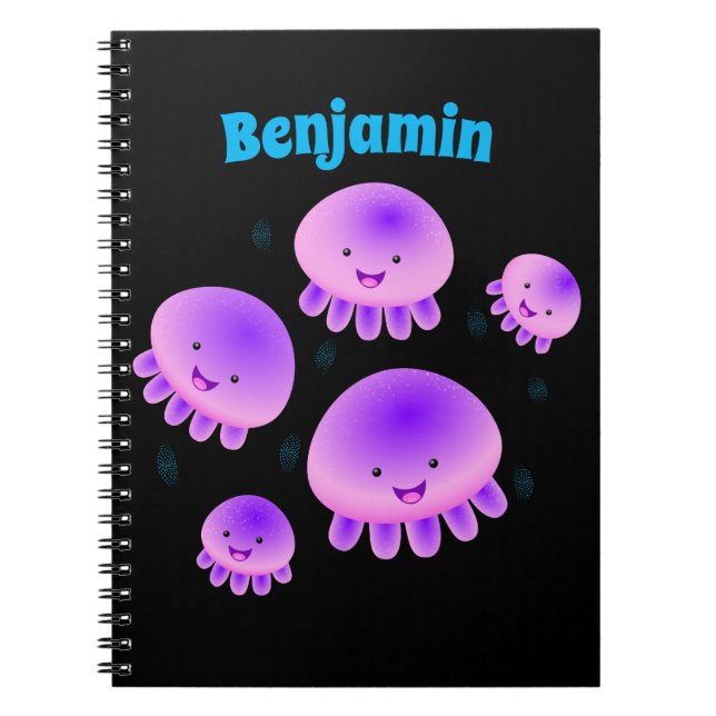 Carnet Caricature kawaii de méduse violette rose mou (Devant)