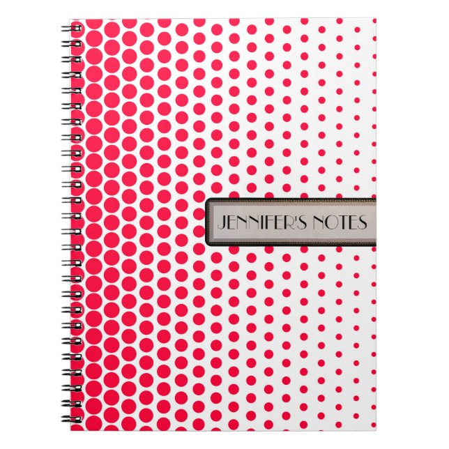 Carnet Carmine Rouge Polka Point Élégant Blanc Moderne (Devant)
