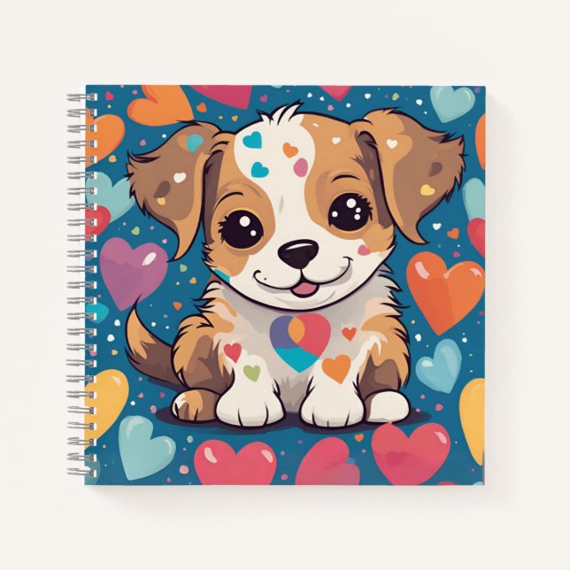 Carnet "carnet chien mignon avec le coeur dans l'arrière  (Devant)