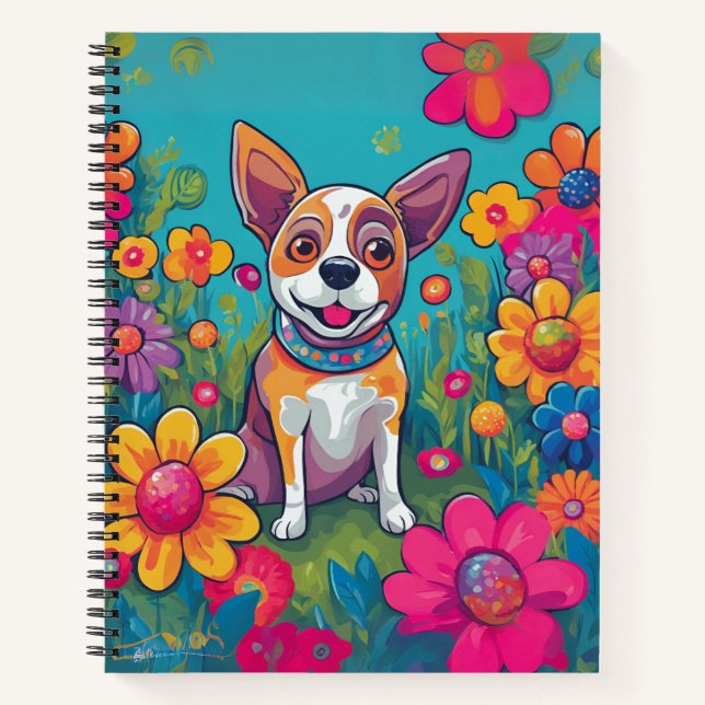 Carnet "Carnet de chien mignon avec Rose - Design unique" (Devant)