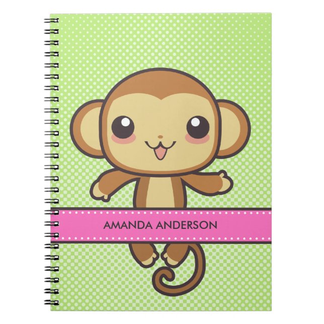 Carnet Carnet/journal personnalisés de singe de Kawaii (Devant)