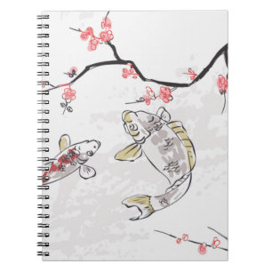 Carnet carpe koi poisson nature paysage vue croquis illus