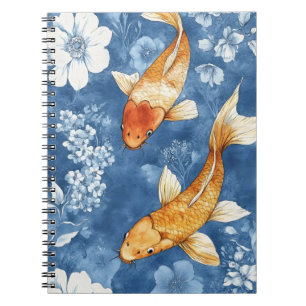 Carnet carpes koï et le bleu indigo profond de la flore