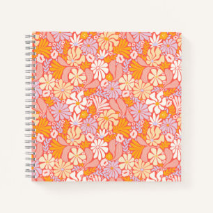 Carnet carré à spirale avec couverture florale rét