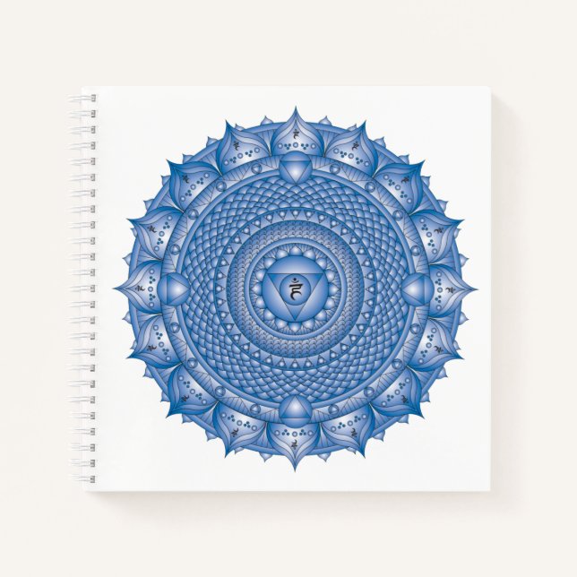 Carnet Carré bleu Throat Chakra Mandala (Devant)
