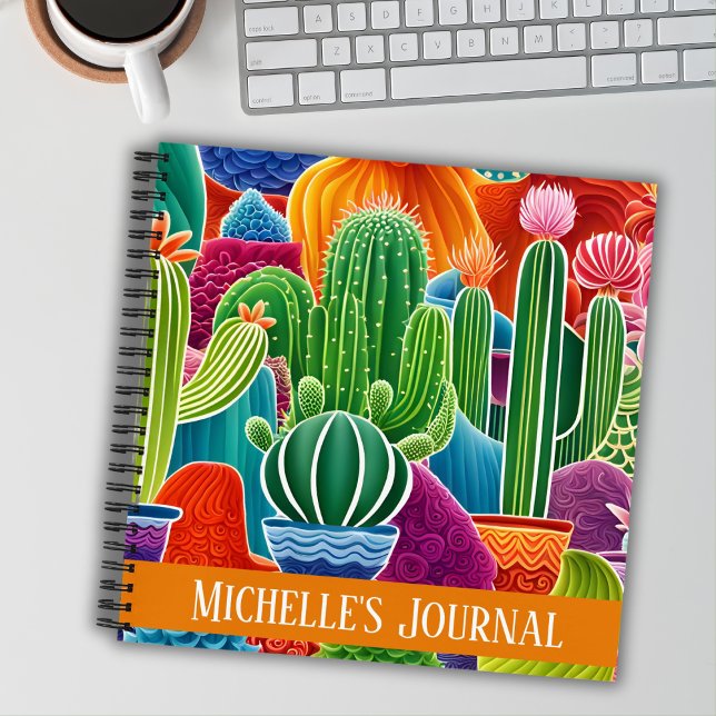 Carnet Carré Cactus Pointés Abstrait Avec Couverture Text (Créateur téléchargé)
