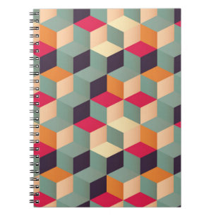 Carnet Carré coloré, motif rétro géométrique .