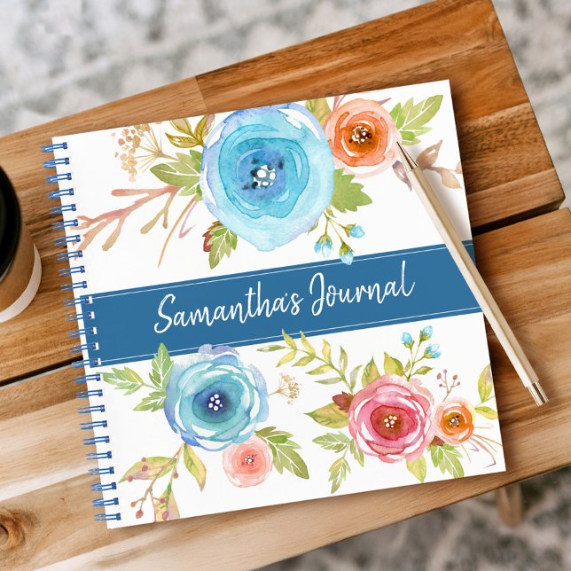 Carnet Carré de nom de script personnalisé aquarelle flor (Créateur téléchargé)