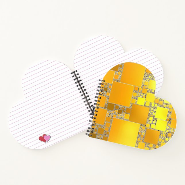 Carnet carré jaune et orange en forme de coeur (Intérieur)