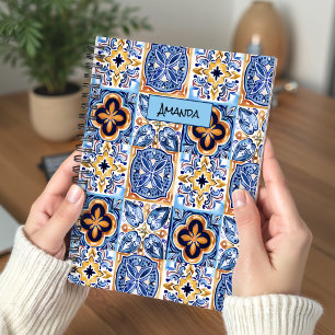 Carnet Carreau de céramique à motif floral bleu sicilien
