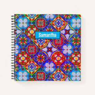 Carnet Carreau de Talavera rouge bleu élégant Art mexicai