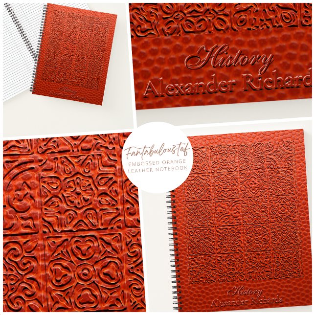 Carnet Carreau Motif Cuir Faux Embossé Orange Rustique (Créateur téléchargé)