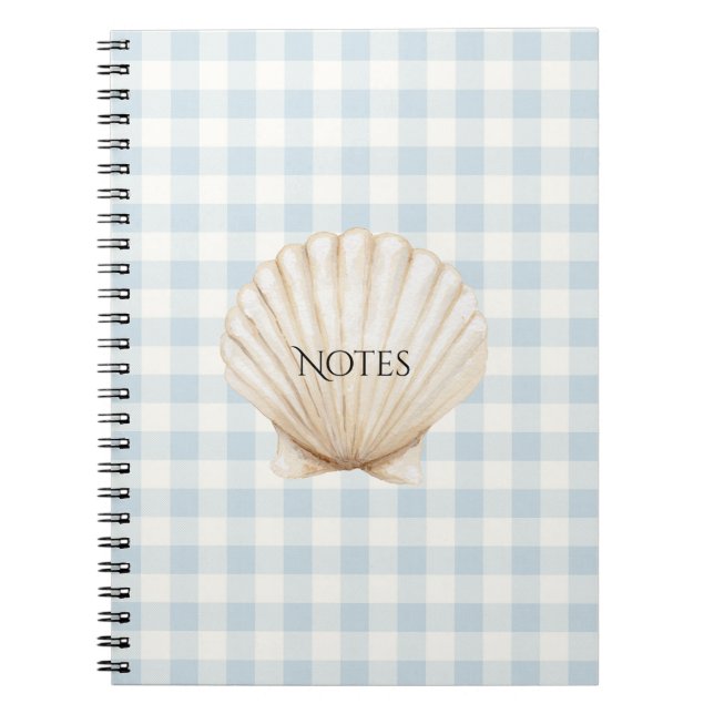 Carnet Carreaux Bleu Clair Blanc Rayures Coquillage (Devant)