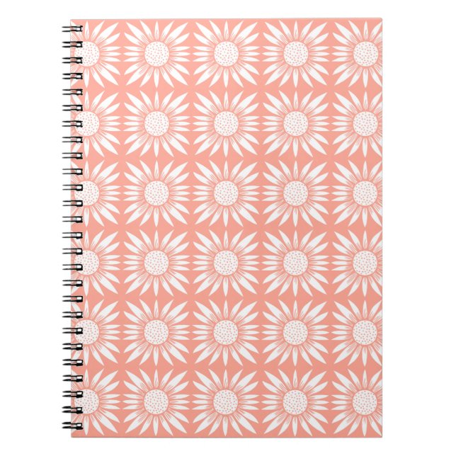 Carnet Carreaux de tournesol Motif rose blanc (Devant)