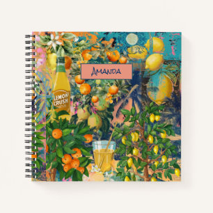 Carnet Carreaux fleuris chic orange sicilien