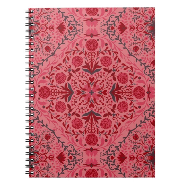 Carnet Carreaux floraux en rouge et pastèque rose (Devant)