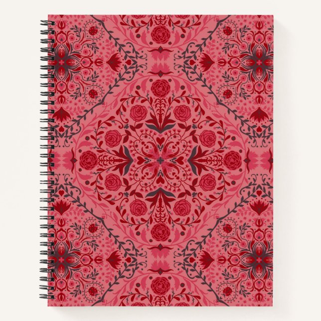 Carnet Carreaux floraux en rouge et pastèque rose (Devant)
