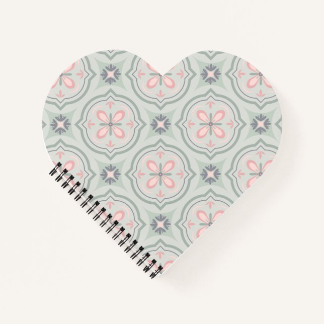 Carnet Carreaux Floraux Pastel Vert (Devant)