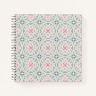 Carnet Carreaux Floraux Pastel Verts
