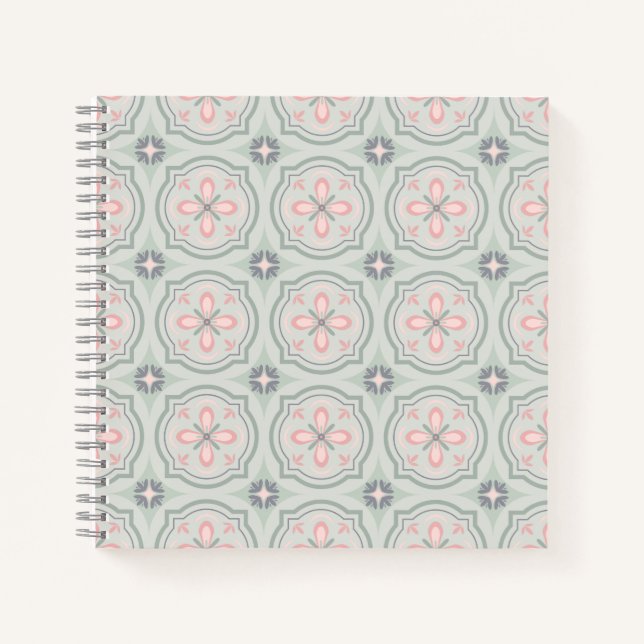 Carnet Carreaux Floraux Pastel Verts (Devant)