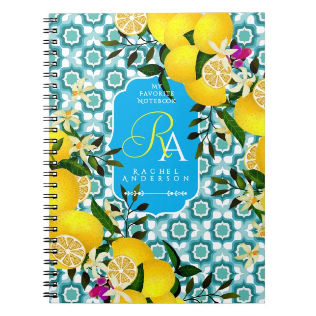 Carnet Carreaux Méditerranéens Citron Bleu (Devant)