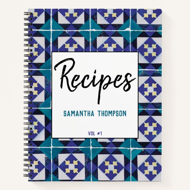 Carnet Carreaux portugais Azulejo Diamond Recettes géomét (Devant)