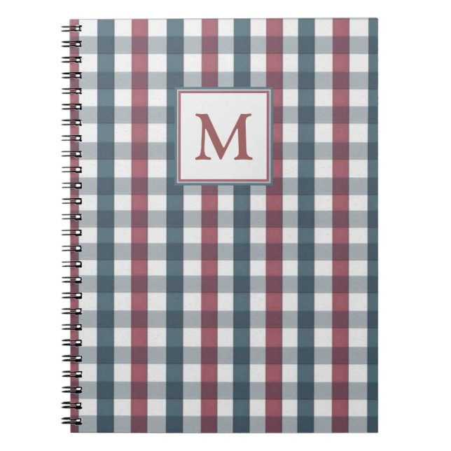 Carnet Carreaux Rouge, Blanc et Bleu avec Monogramme (Devant)