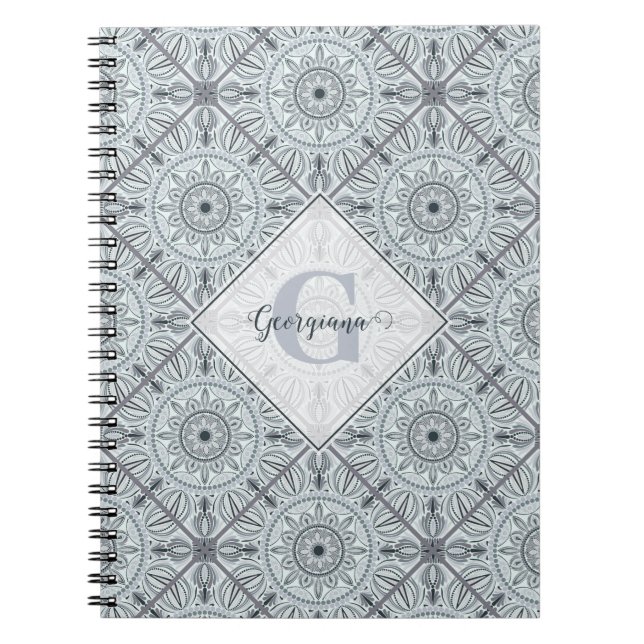 Carnet Carrelage personnalisé Harmonie florale Gris Manda (Devant)