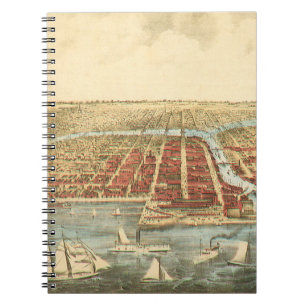 Carnet Carte antique de Chicago, rue LaSalle et rivière