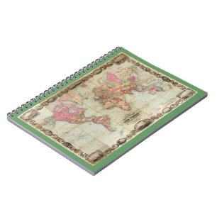 Carnet Carte antique du monde par John Colton, circa 1854