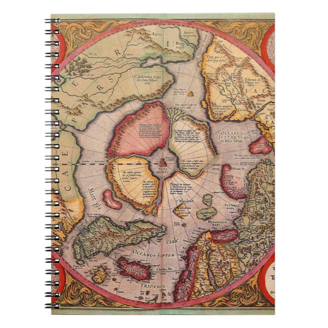 Carnet Carte antique du pôle Nord Carte par Mercator (Devant)