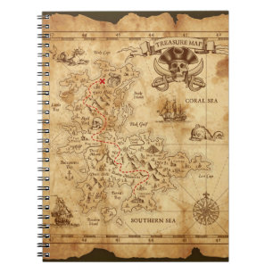 Carnet Carte au trésor vintage de vieux pirate X marque l