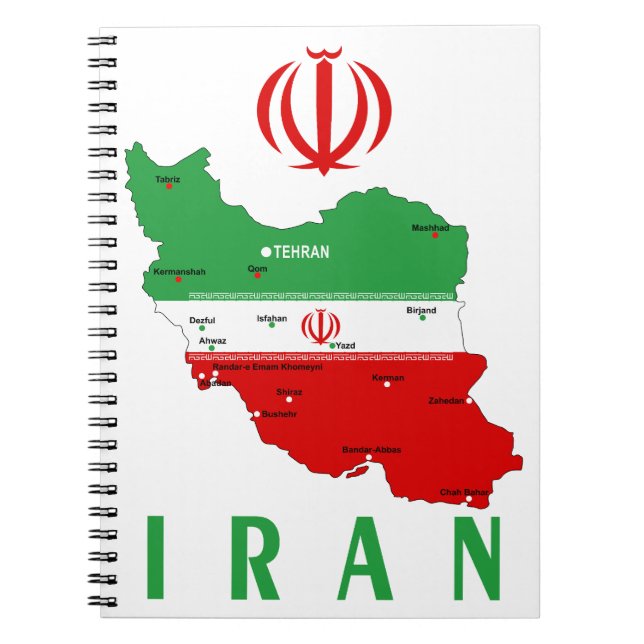 Carnet Carte de l'Iran avec drapeau et emblème (Devant)