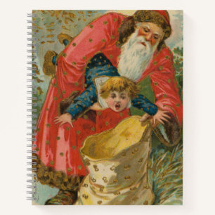 Carnet Carte de Noël vintage, Père Noël, enfant turbulent