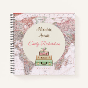 Carnet Carte du monde de voyage d'aventure Rose Ivory Ros
