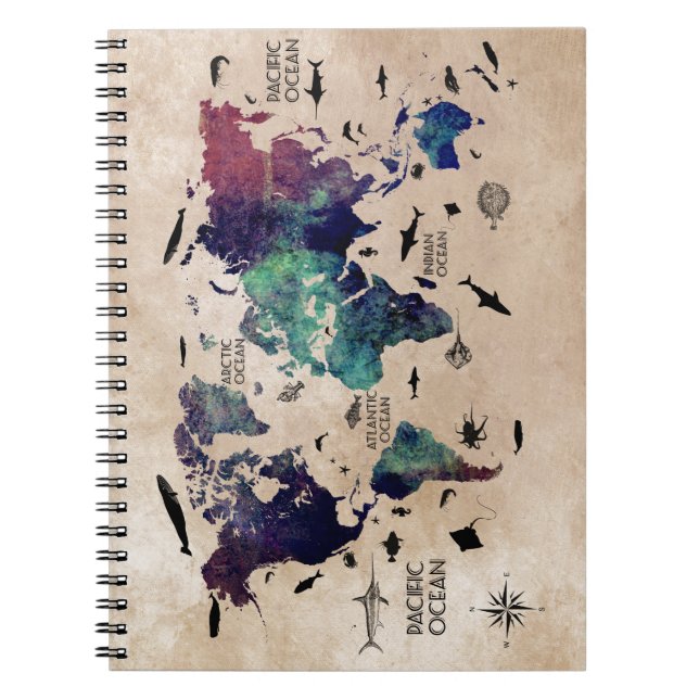 Carnet carte du monde d'océan (Devant)
